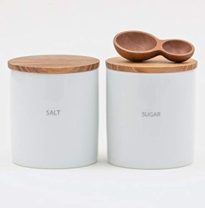 LOLO * 保存容器 * SALT & SUGAR * キャニスターセット * スプーンつき * 日本製 * 陶器 * 磁器 * チーク * 蓋つき *