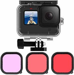 Kiowon GoPro 9 10 11 用 ダイビングハウジング GoPro Hero 11 Hero 10 Hero 9対応 50m 防水ケース* 3タイプレンズフィルター(レッド*マ