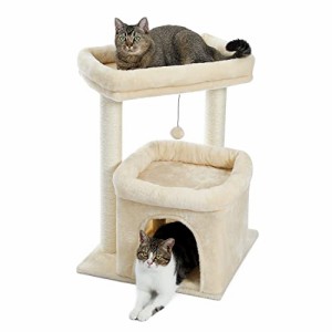 PETEPELA(ぺテぺラ) キャットタワー 低め 大型猫 ペット 階段代わり 広いベッド ハウス 隠れ家 爪とぎ 麻紐 多頭飼い シニア猫 おもちゃ 