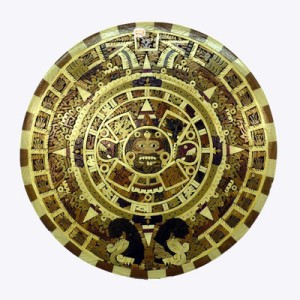 サイドテーブル アステカ暦 アステカカレンダー 寄木細工 メキシコ