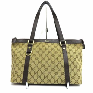 中古 グッチ トートバッグ GGキャンバス アビーライン レザー ABランク ベージュ 213317 GUCCI レディース【西神店】