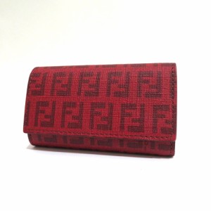 中古 美品 フェンディ キーケース 6連 ズッキーノ 花柄 Aランク レッド PVC ゴールド金具 FENDI【西神店】