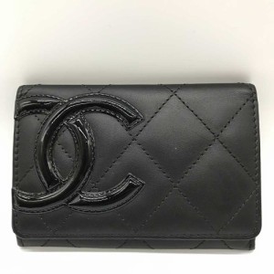 シャネル カンボンライン カードケース ブラック CHANEL ラムスキン Aランク 中古 六甲道店