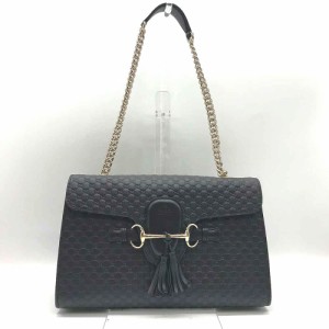 グッチ チェーンショルダー バッグ グッチシマ ブラック レザー GUCCI 449635 Aランク 中古 六甲道店