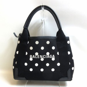 バレンシアガ バッグ ネイビーカバXS ドット ブラック 白×黒 ショルダー ハンド ABランク キャンバス 390346 BALENCIAGA 中古 六甲道店