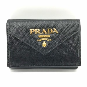 プラダ 三つ折り サフィアーノ ミニ財布 ネロ ブラック 黒 ピンク コンパクトウォレット SAランク 1MH021 PRADA 中古 六甲道店