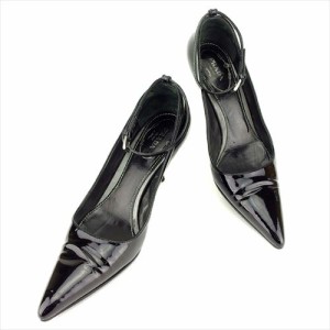 プラダ パンプス シューズ 靴 #34サイズ ブラック エナメルレザーPRADA レディース 良品 オシャレ T7214 中古