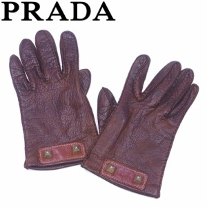 プラダ 手袋 グローブ ピラミッドスタッズ ブラウン ゴールド レザーPRADA レディース 1点物 人気 良品 秋 迅速発送 オシャレ 大人 在庫