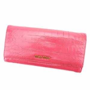 ミュウミュウ miu miu ジップ長財布 財布 小物 サイフ 長財布 二つ折り財布 財布 小物 レディース クロコダイル型押し 【中古