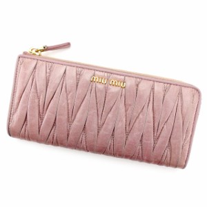 ラスト1点 ミュウミュウ 長財布 財布 L字ファスナー マテラッセ ダークピンク×ゴールド レザー miu miu 長サイフ サイフ 収納 財布 ユニ