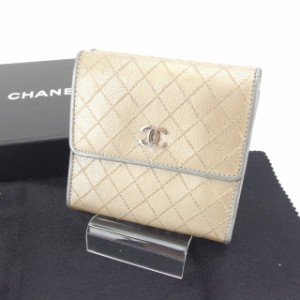 シャネル Wホック財布 さいふ 三つ折り財布 さいふ レディース ココマーク ゴールド×シルバー Chanel P308 中古