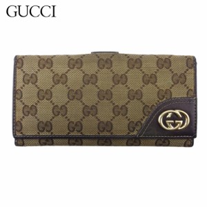 ラスト1点 グッチ 長財布 Wホック 財布 レディース メンズ インターロッキングG 181595 GGキャンバス GUCCI 中古