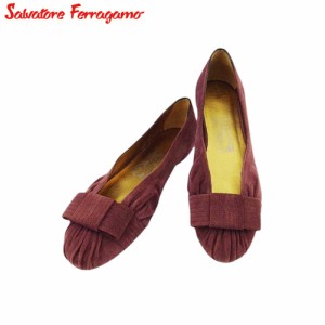 サルヴァトーレ フェラガモ パンプス シューズ 靴 レディース ♯6C フラット バレエ リボン Salvatore Ferragamo 中古