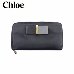 クロエ 長財布 ラウンドファスナー 財布 レディース リボン レザーボウ Chloe 中古