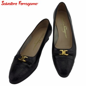 サルヴァトーレ フェラガモ パンプス シューズ 靴 レディース ♯6C リボン ラウンドトゥ ガンチーニ Salvatore Ferragamo 中古