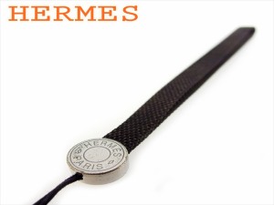 エルメス 携帯ストラップ ストラップ レディース メンズ セリエ ブラック ブラウン シルバー キャンバス×シルバー金具 HERMES 【エルメ