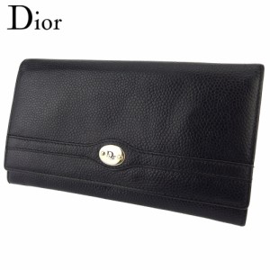 【ラスト1個】 ディオール 長財布 がま口 ファスナー 財布 レディース メンズ ロゴプレート ブラック ゴールド シルバー レザー Dior