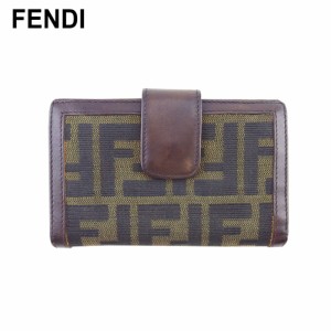 FENDI ズッカ柄 二つ折り財布 レザー キャンバス ブラウン