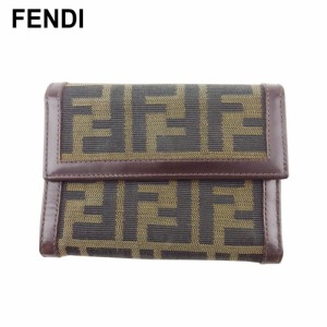 フェンディ 三つ折り 財布 ミニ財布 レディース メンズ ズッカ FENDI 中古