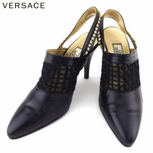 ジャンニ ヴェルサーチェ パンプス シューズ 靴 レディース ♯35ハーフ ヴェルサーチ ラインストーン レース GIANNI VERSACE