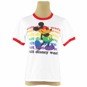 ディズニー Tシャツ 半袖 カットソー ♯Sサイズ レインボー ミッキープリント レディース 中古