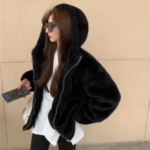レディース ボアジャケット パーカー ブルゾン ゆったり 暖かい 無地 2色 大人可愛い ママコーデ ママファッション 韓国