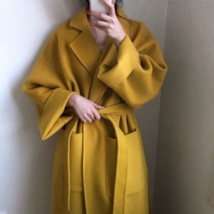 レディース ウールコート ロング シック ベルト付き 大人可愛い ママコーデ ママファッション 韓国 オルチャンファッション 人気
