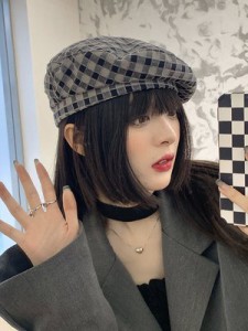 レディース チェック 柄 おしゃれ ベレー帽 3カラー 大人可愛い ママコーデ ママファッション 韓国 オルチャンファッション 人気