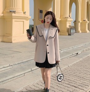 レディース ジャケット ビッグカラー 制服風 アウター 上着 ミドル丈 長袖 セーラー風 大人可愛い ママコーデ ママファッション 韓国