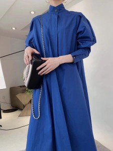 レディース ブラウス ロング シャツワンピース チュニック ブルー 大人可愛い ママコーデ ママファッション 韓国 オルチャンファッション
