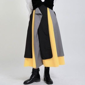 レディース アシンメトリー キルティングコンビ ロング スカート ２色 大人可愛い ママコーデ ママファッション 韓国