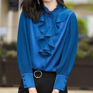 レディース エレガント フリル 袖プリーツ ブラウス 3color 長袖 大人可愛い ママコーデ ママファッション 韓国 オルチャンファッション