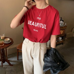 レディース 2カラー Tシャツ 半袖 プリント ロゴ 大人可愛い ママコーデ ママファッション 韓国系 オルチャンファッション 人気 トレンド