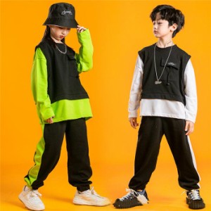 韓国風ダンス衣装 ヒップホップ HIPHOP キッズ 子供服 ジャズダンス ダンス セットアップ 2点セット トップス パンツ ステージ衣装