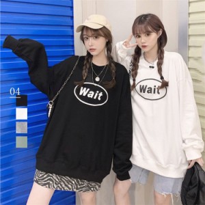 トレーナー ロゴTシャツ スウェットトップス ゆったり ドロップショルダー プルオーバー 長袖wy746