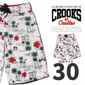 CROOKS&CASTLES クルックス＆キャッスルズ 水着 スイムパンツ メンズ ホワイト 白 ハイビスカス 花柄 30インチ b系