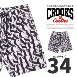 CROOKS&CASTLES クルックス＆キャッスルズ 水着 スイムパンツ ボードショーツ メンズ ホワイト 白 総柄 34インチ b系