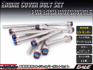 12Vモンキー エンジンカバー ボルト11本set キャップボルト CTCテーパーシェルヘッド シルバー＆焼チタンカラー TB6111