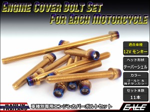 12Vモンキー エンジンカバー ボルト11本set キャップボルト CTCテーパーシェルヘッド ゴールド＆焼チタンカラー TB6112