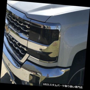 ヘッドライトカバー 16-18 CHEVY SILVERADOスモークヘッドライトプレティントティントカバースモークオーバーレ