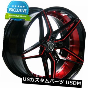 ホイール 4本セット QTY4 22 "スタッガードマーキーホイール3259ブラックレッドインナーリムCA  QTY4 22" Stagge