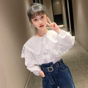 子供服 女の子 シャツ 子供 個性的 白シャツ キッズ 長袖 ブラウス 白 フリル ジュニア トップス