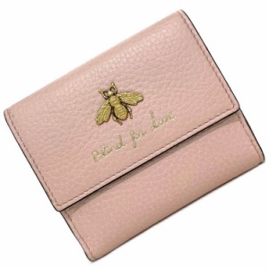 グッチ 三つ折り 財布 ピンク アニマリエ 523190 美品 レザー 中古 GUCCI コンパクト ビー ハチ メタルビー Bee 定番 レディース 三つ折