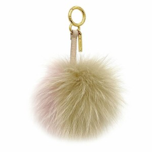 フェンディ チャーム ピンク ベージュ ゴールド 7AR259 美品 ファー 中古 FENDI バッグチャーム 丸 キーリング チャーム アクセサリー キ