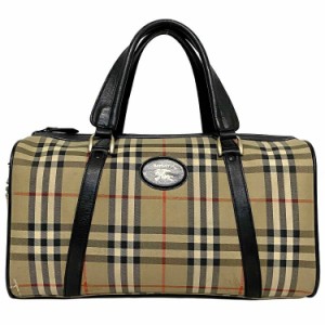 バーバリー ボストンバッグ ベージュ ブラック チェック ヴィンテージチェック 軽量 キャンバス レザー 中古 BURBERRY ヴィンテージ ロゴ