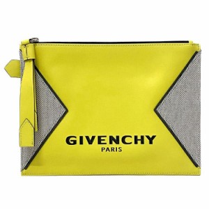 ジバンシィ クラッチバッグ イエロー グレー BK604PK0SW 054 未使用 美品 レザー キャンバス Sランク GIVENCHY ロゴ ファスナー ポーチ 