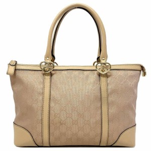  グッチ トートバッグ ピンク ベージュ ラメ ラブリー 257069 GG キャンバス レザー 中古 GUCCI ロゴ インターロッキング ハート 肩掛け 