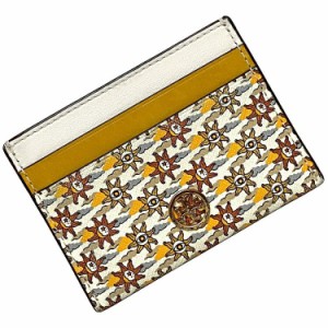 トリーバーチ カードケース イエロー ホワイト グレー ロビンソン 10005657 カード ホルダー PVC レザー 中古 TORY BURCH ロゴ クレジッ