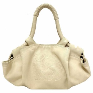 ロエベ ハンドバッグ ミニ ナッパアイレ クリーム ベージュ アナグラム ミニバッグ レザー ナッパレザー 中古 LOEWE トートバッグ ロゴ 