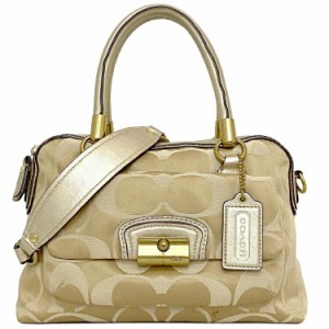 コーチ 2way バッグ ベージュ ゴールド シグネチャー 14906 ハンドバッグ ショルダーバッグ キャンバス レザー 中古 COACH 肩掛け ロゴ 